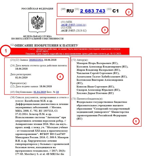 вид патента в реестре